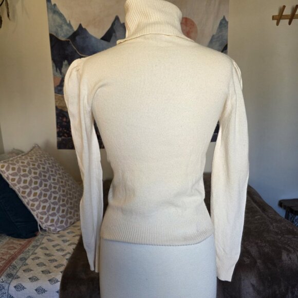 Vintage Spiegel 100% Cashmere Turtleneck Sweater Women’s M Cream Puff Shoulder - Picture 7 of 15